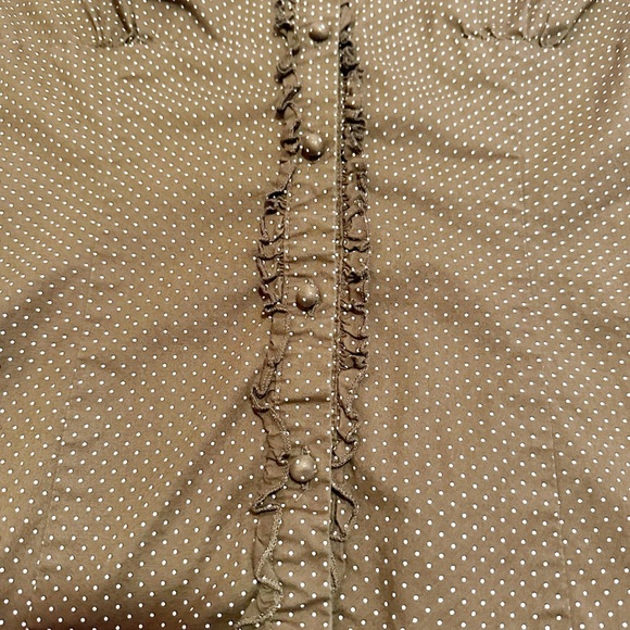 Y2K fang Brown polka dot blouse with ruffles and button-up front size large - Picture 11 of 14